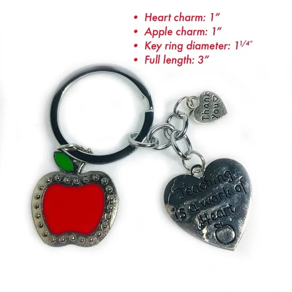 Teacher Appreciation Red Apple Charm Keychain with FREE Thank You Teacher Card - Picture 5 of 7